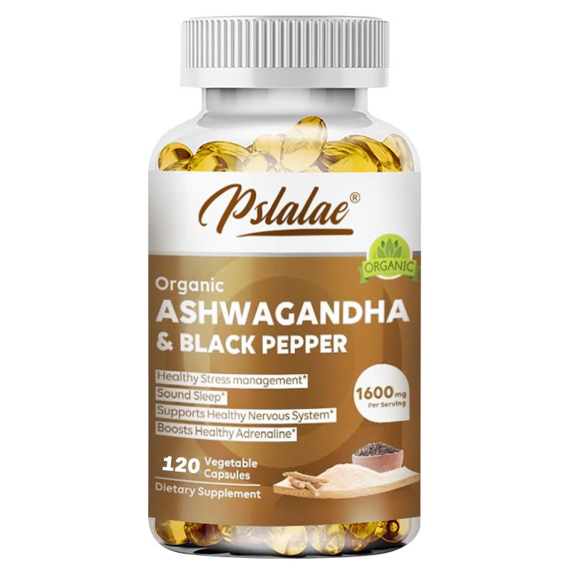 High-Concentration Ashwagandha Capsules with Organic Black Pepper, 1600mg, Suitable for Men and Women