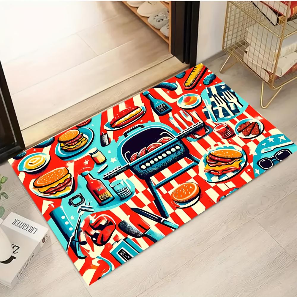 

Barbecue Party Pattern Flannel-printed floor mats has a non-slip function is suitable for entrances bathroom welcome carpets 40x60cm
