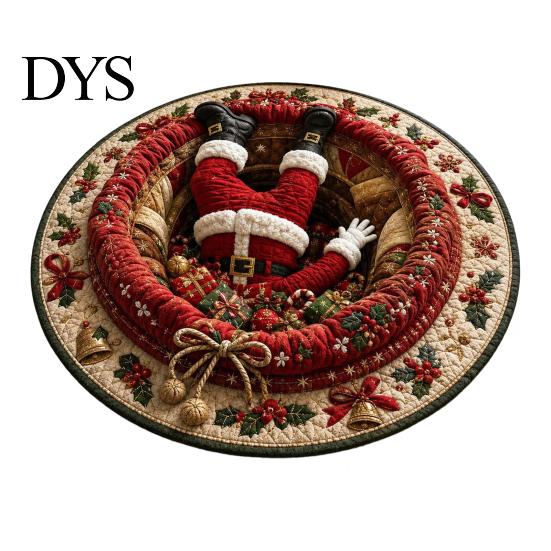 Weihnachts-Fußmatte Rund 3D-Teppich, Optische Täuschung Bereich Weihnachtsmann Wichtel Stepp-Optik Teppich Rutschfest Waschbar für Wohnzimmer Schlafzimmer Feiertag
