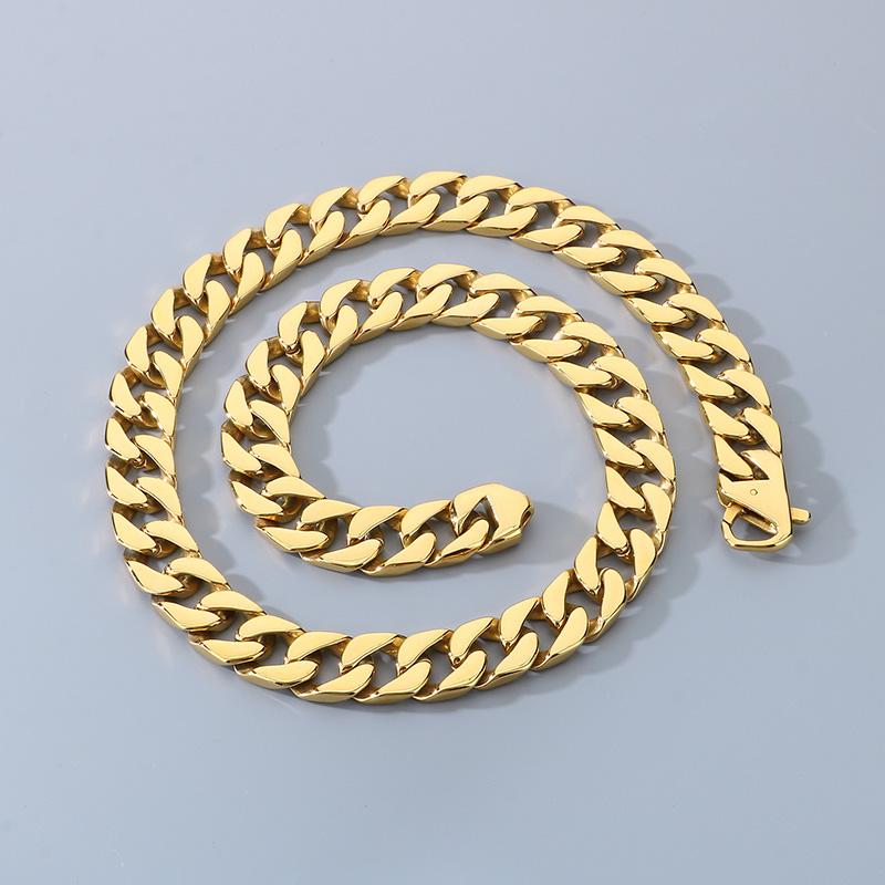 Kalen 15mm Shiny Stainless Steel Necklace For Men Women Hip Hop Colorful Charm Cuban Chain Jewelry Minimalist Golden Bracelet