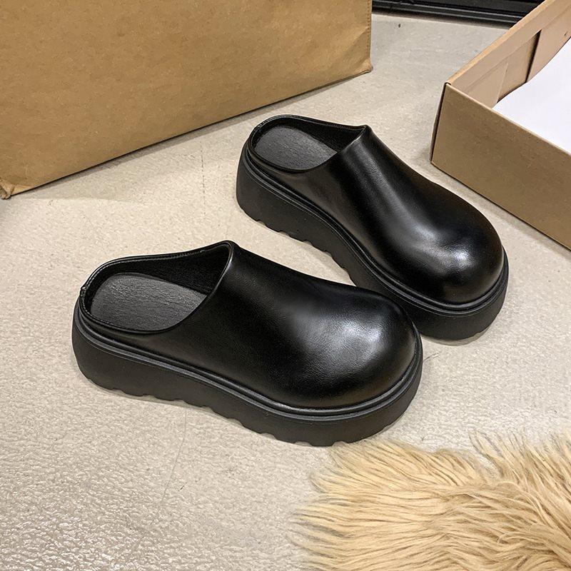 2025 High Heel New Non-slip Thick-soled Slippers Women's Summer Super Fire Bag Head Slippers Heightening Internet Celebrities Half Tray Outside Wear B