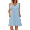 Women's Summer Dresses Loose Fit Solid Color V Neck Sleeveless Sundresses Beach Hawaiian Dress With Pockets