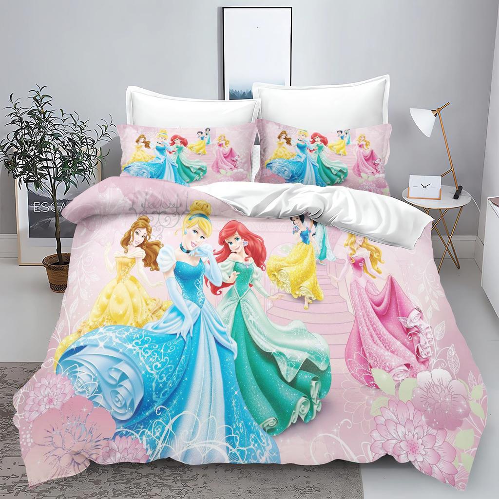 Serie Principesse Set Camera da Letto 3 Pezzi Set Copripiumino Biancheria da Letto 3D Biancheria da Letto per Bambini Set Piumoni Queen Twin Casa Anime