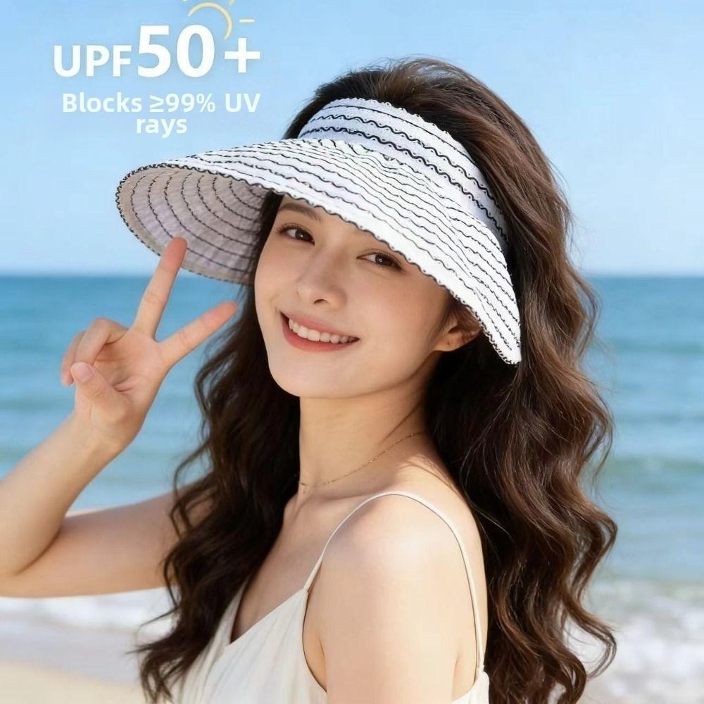 Empty Top Women's Stripe Sun Hat Folding Headband Bucket Hat Trendy Sun Visor Hat Summer Outdoor
