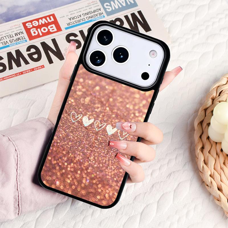 Gold Rose Pink Love Heart Phone Case For IPhone 17 16e 15 14 13 12 11 Pro Max Air Mini Soft Protective Cover