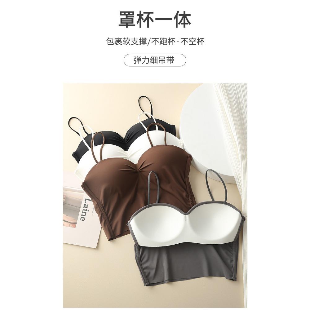 Ice Silk Seamless Gathering Without Steel Ring Thin Suspender Underwear Women's Fixed One-piece Cup Non-slip Comfortable Back Tube Top Women