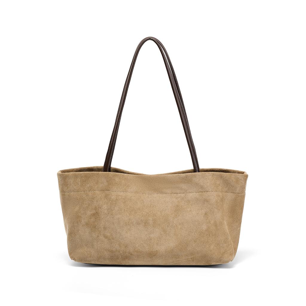 Frosted suede retro wind tote bag portable shoulder bag women's large capacity niche design underarm bag