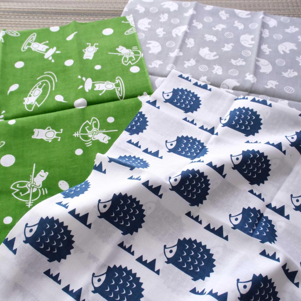 Cute Tenugui Hand Towel Made in Japanese Animal Cotton C-RAYS Set, Japan, Style, Patterns, 100% (Frog, Hedgehog, Elephant)