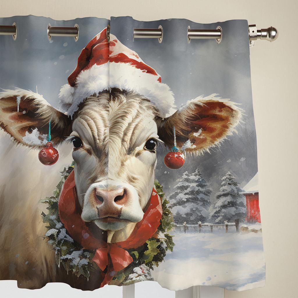 Christmas Snow Farm Cow Window Curtains for Living Room Bedroom Luxury Modern Kitchen Curtains Fabric Drapes