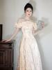 Neck banquet evening dress skirt female champagne temperament high-end niche light luxury annual meeting host birthday coming-of-age ceremony