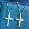 Gold Retro Zircon Cross Pendant Necklace - European & American Niche Design in Titanium Steel