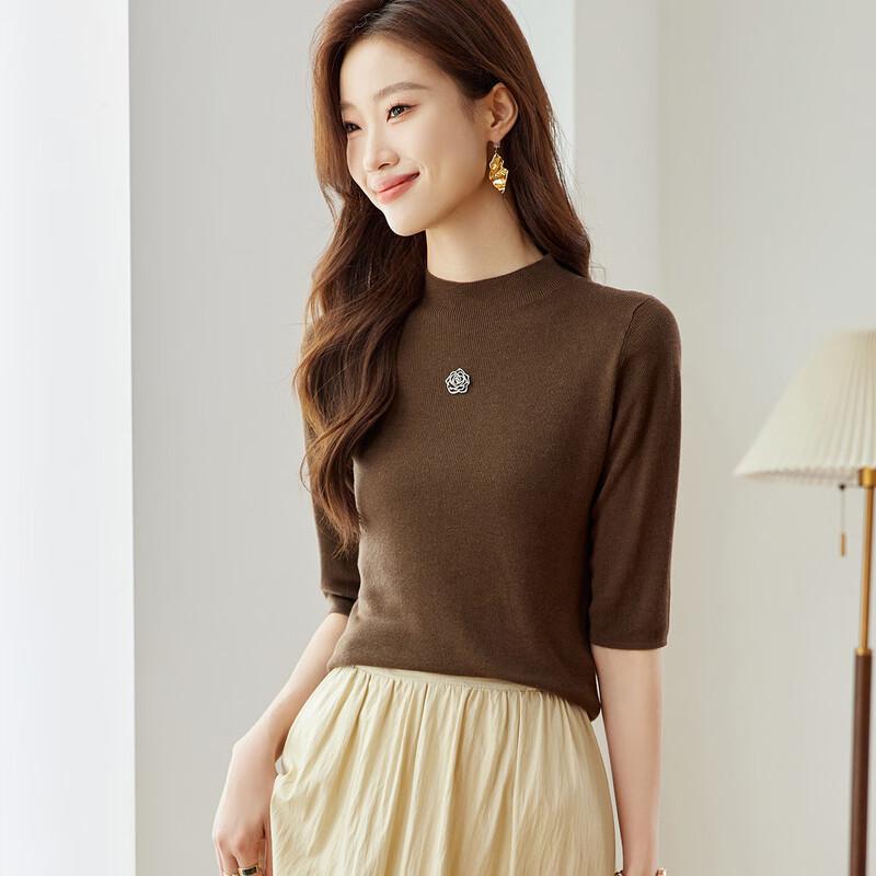 Top de Punto de Mezcla de Cachemira Camelia para Mujer Srcr