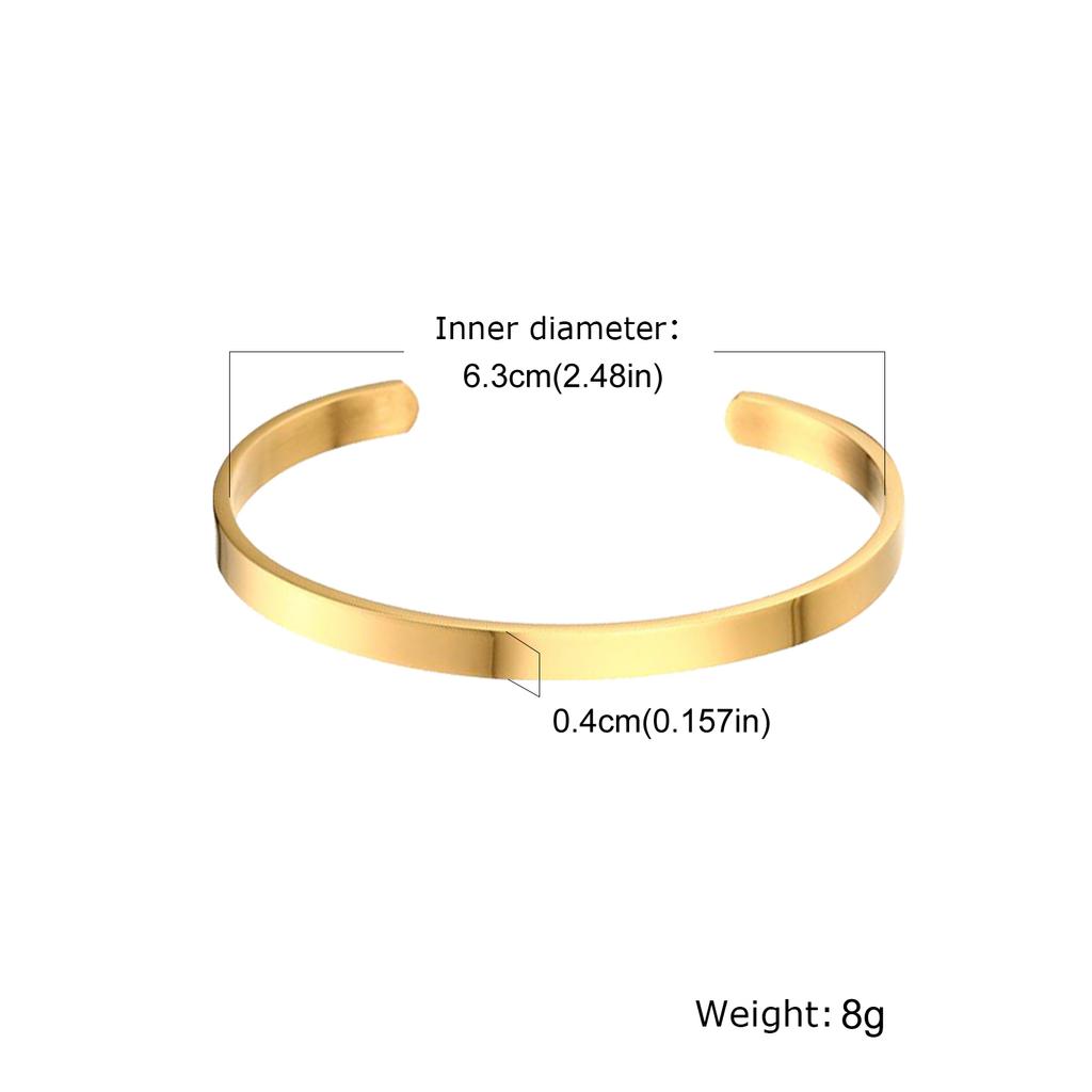 Women's Simple Smooth Stainless Steel Cuff Bracelets, 3/4/5/6mm Wide Open Bangles Gold Plated, Little Luxury Classic Jewelry