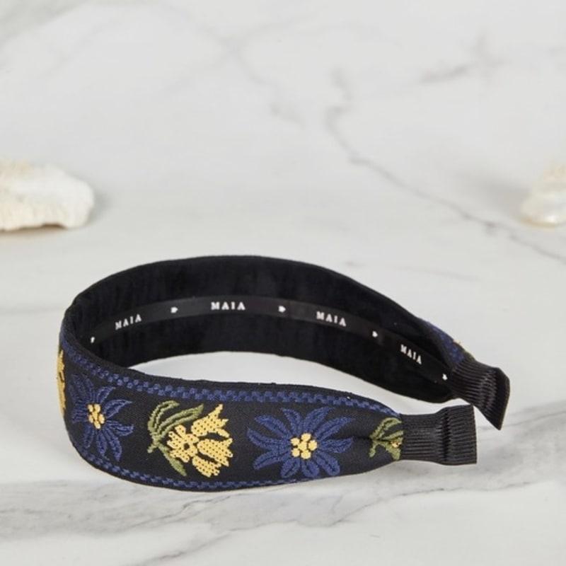 Maia Flower Jacquard Hairband - Navy