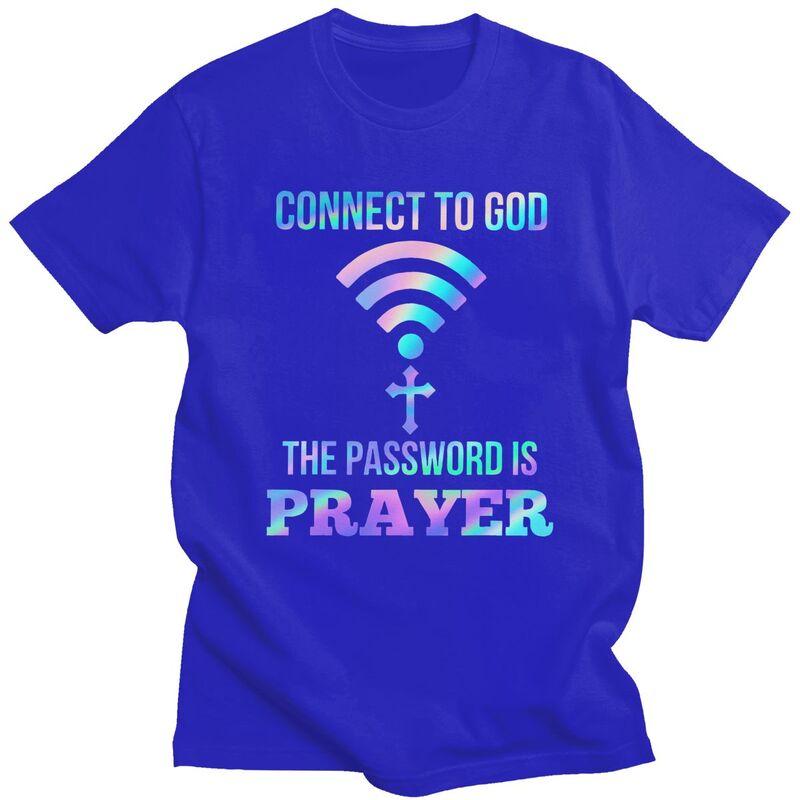 Anpassad Klassisk Koppla Till Gud Lösenordet Är Bön Kristna Gåva T-shirts Herr Kortärmad Casual T-shirt Toppar Överdimensionerade T-shirts