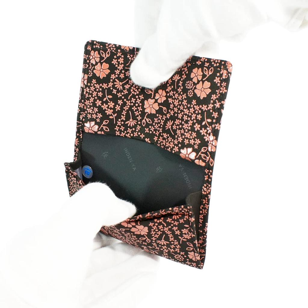 Inden Visitenkartenhalter, großes Fassungsvermögen, Hirschleder, Schwarz x Rosa, Lack, amerikanisches Blaumuster [Indenya] 2501-51-166