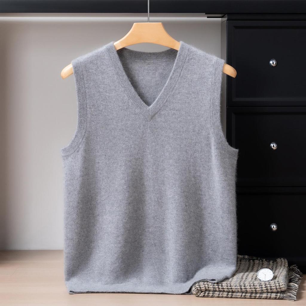 Men's Cashmere V-Neck Sleeveless Knit Vest - 2025 Autumn/Winter Collection