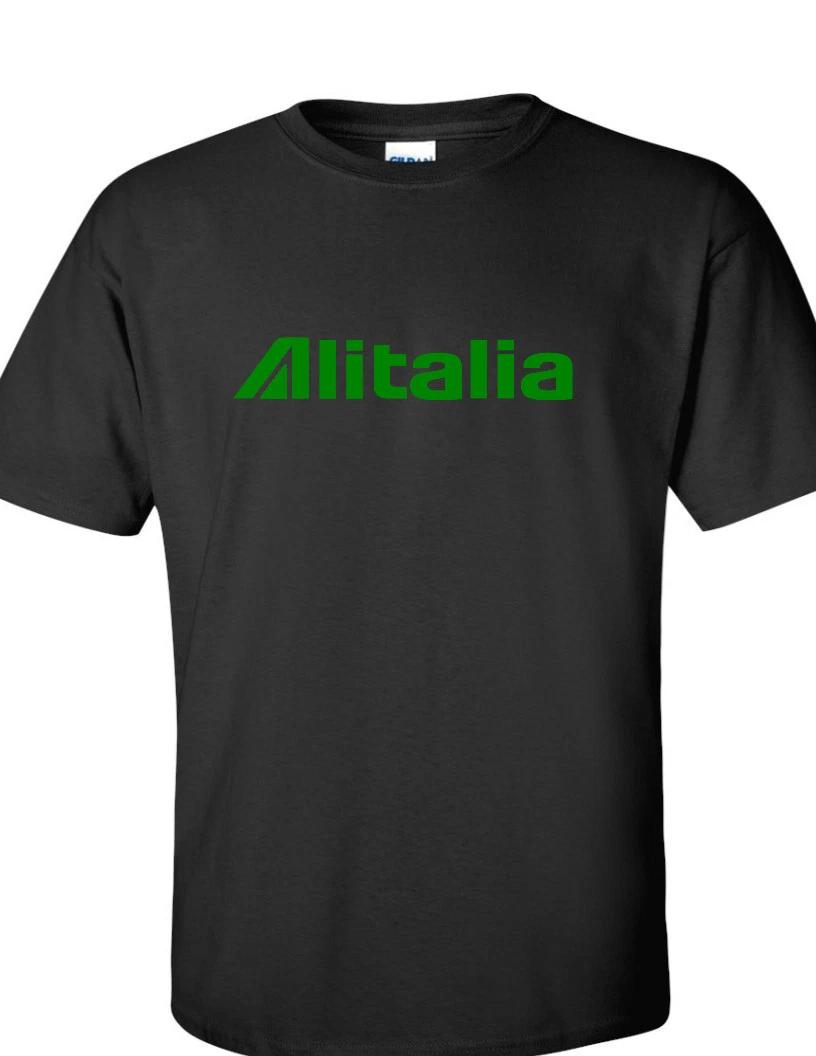 Alitalia Green Retro Logo Italian Airline Black Cotton Short Sleeve T-Shirt 4XL