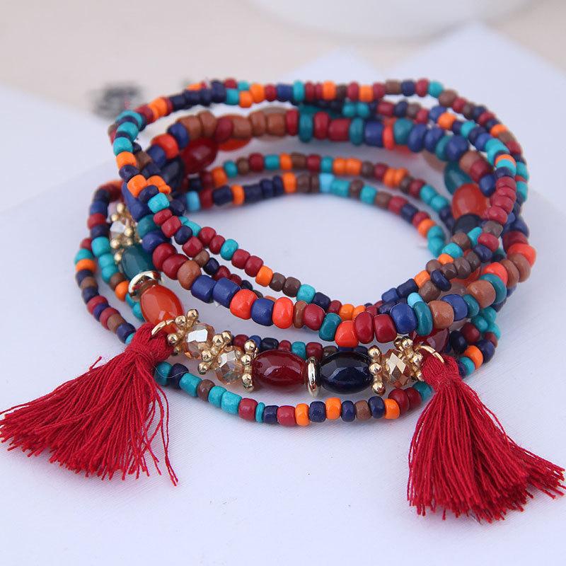 1set/pack European And American Fashion National Style Bohemian Style Handmade Wood Bead Combination Multi-Layer Bracelet