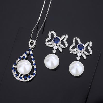Jewelry Copper Bottom Gold-Plated Inlaid White Pearl Simulation Royal Blue Set Beads 16Mm14Mm
