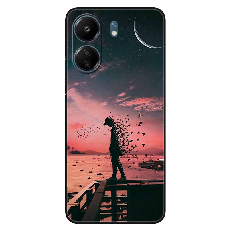 For Xiaomi Redmi 13C 4G Case Animals Painted Black Bumper Silicon TPU Coque for Redmi13C 4G 13 C Shockproof Covers Wolf Soft Bag