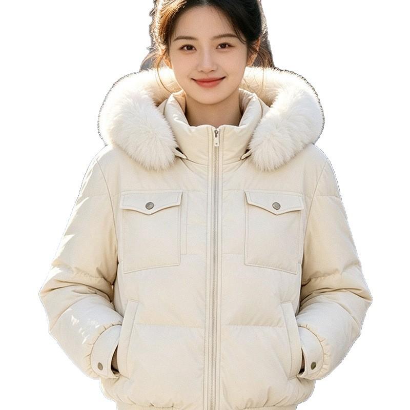 Winter new removable fur collar hooded short jacket polyester cotton clothes women's British wind cold warm cotton coat