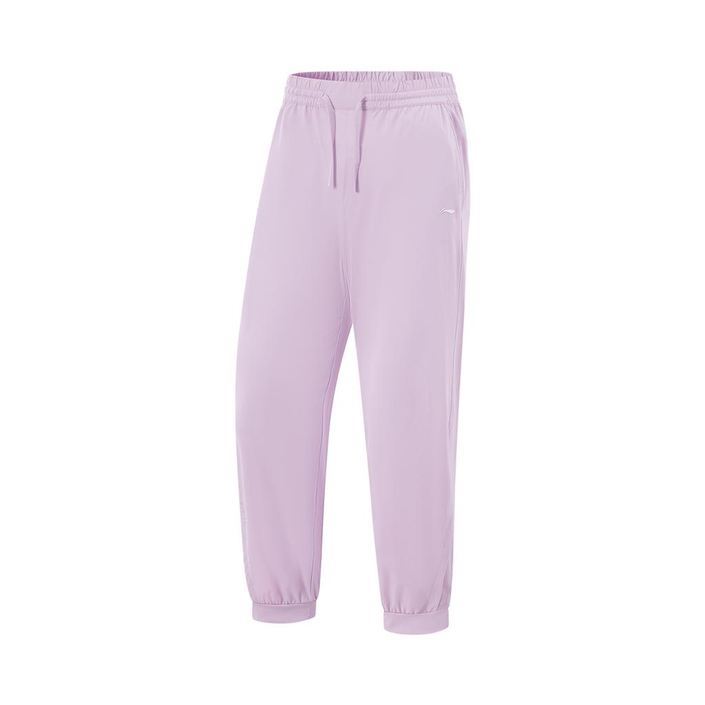 Li Ning Fitness Series Casual Simple Solid Color Tapered Drawstring Knitted Sports Pants Women bottoms Twilight-Purple AKYV014-3