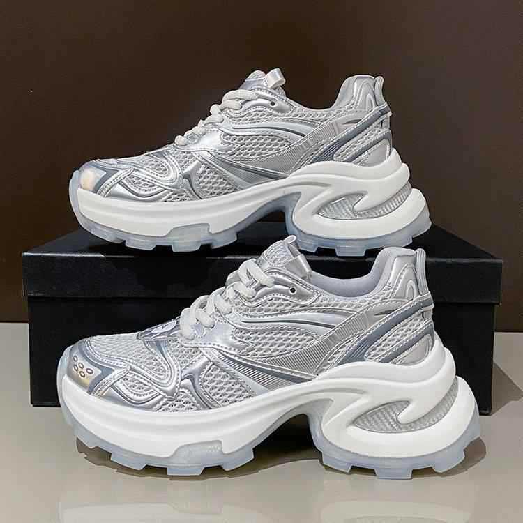 Thick-soled silver dad shoes women's summer new fried street heightening mesh surface lightweight breathable casual sports shoes tide