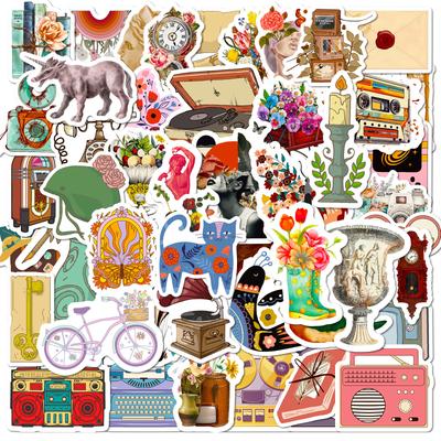 50 Retro Aesthetic Stickers European And American Brown Bohemian Aesthetic Literary Pattern Stickers