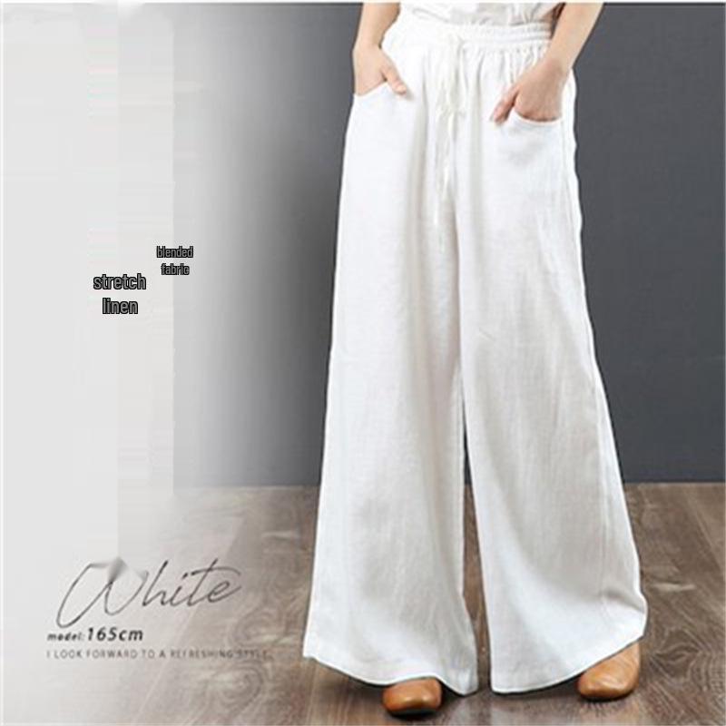 2026 Spring/Summer Women's High Waist Cotton Linen Wide Leg Floor-Length Pants
