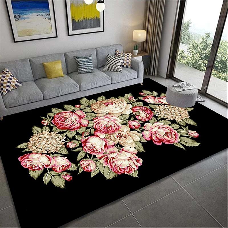 Romantic 3D Floral Pattern Carpet Home Bedroom Floor Decor Big Size Mat Non-slip Coffee Table Area Rug Bathroom Washable Doormat