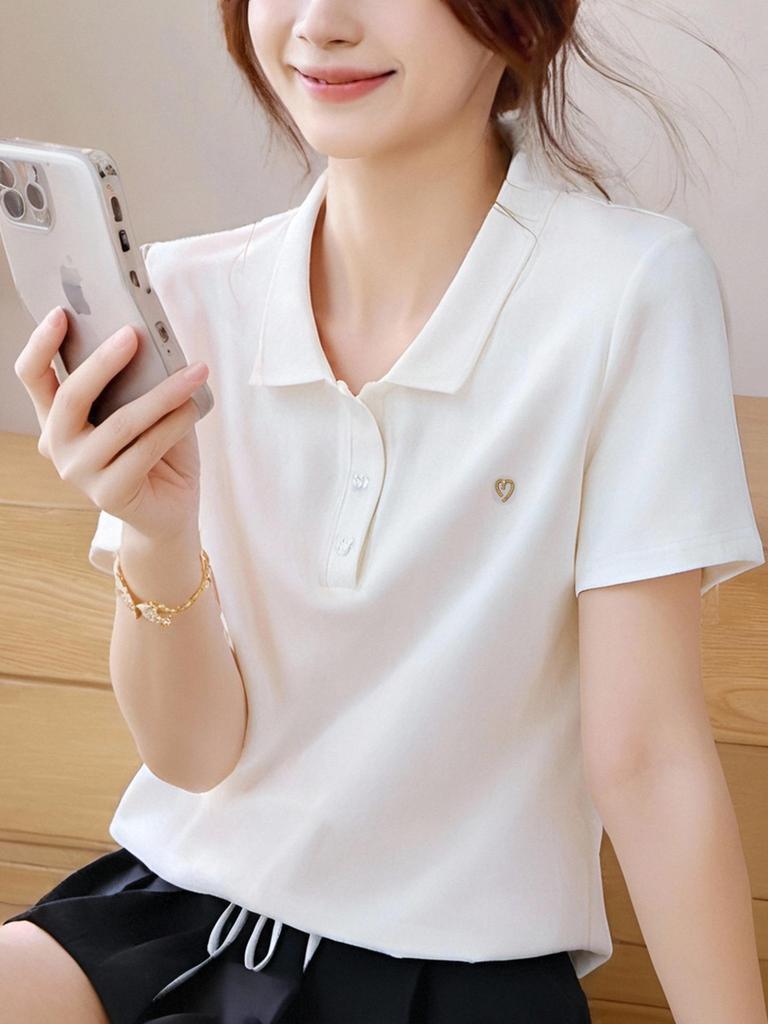 Women's Loose-Fit Short-Sleeved Polo Shirt - Summer 2025 Korean Style