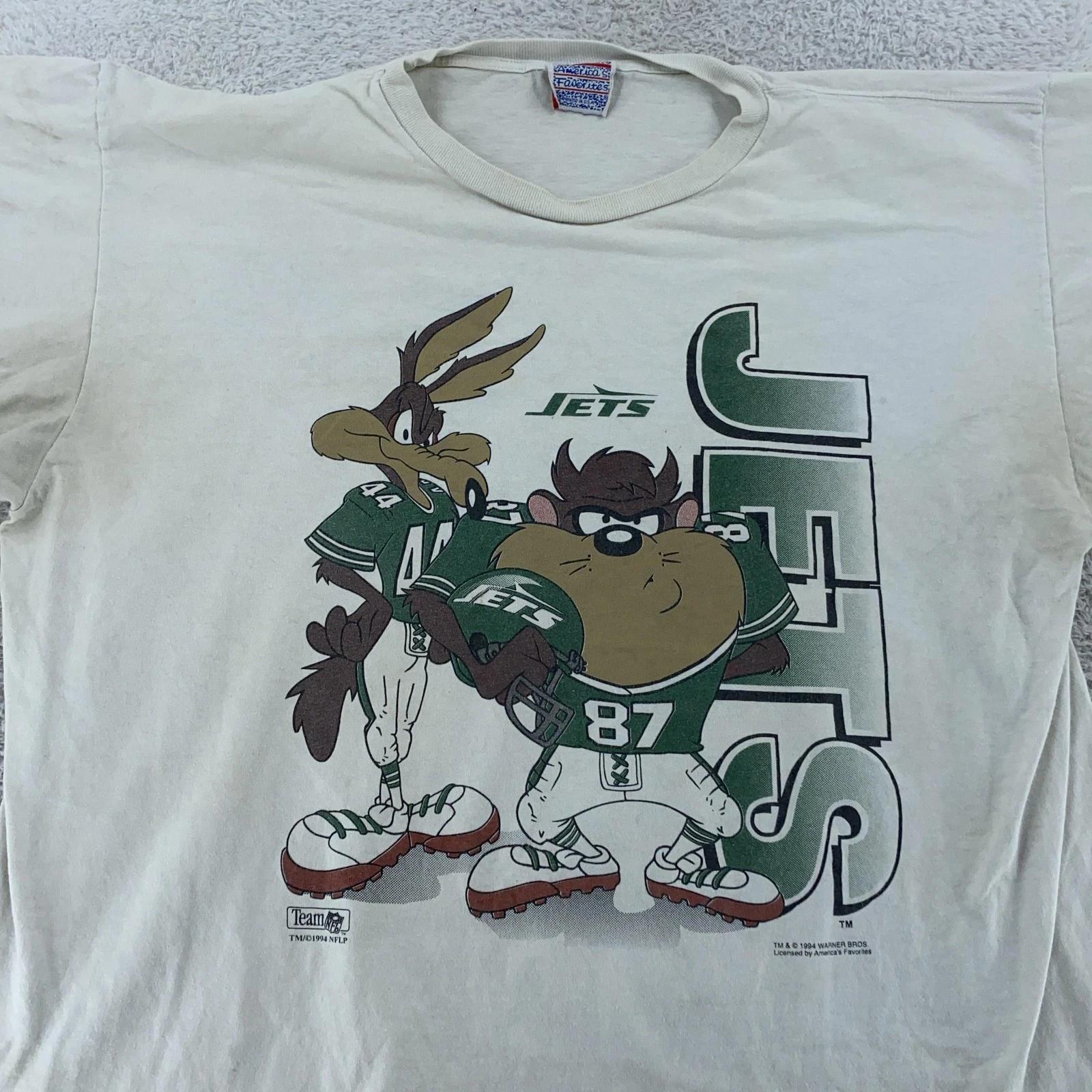 

Distressed Vtg New York Jets Taz Looney Tunes 2-Sided T-Shirt L NFL Football 90s M