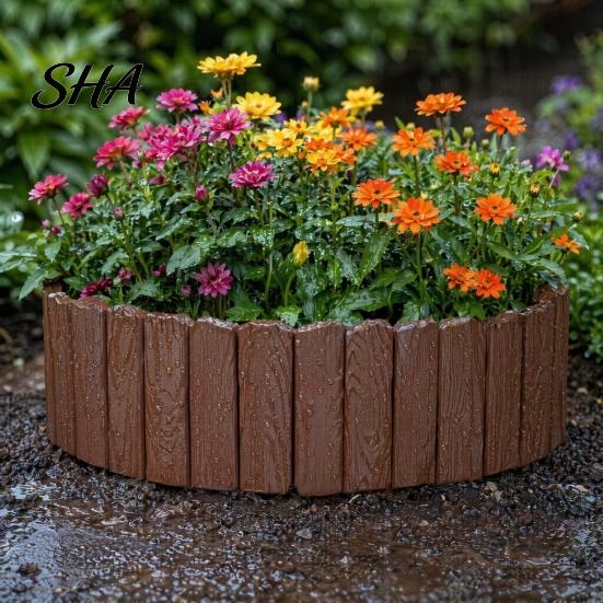 Landscape Edging Stakes Garden Border, 5.91Ft 7.87Ft 11.81Ft Plastic Flexible Lawn Wood Simulated Log Border Look, No Dig Panels for Flower Beds Lawns