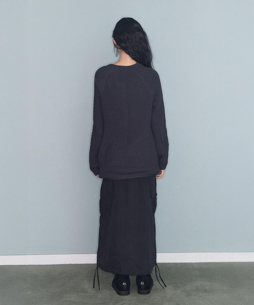 Mileko Turtle-Button Knit Cardigan Charcoal