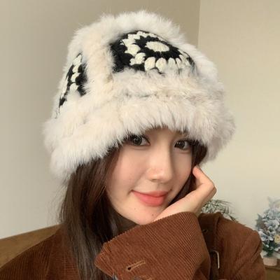Autumn Winter Rabbit Hair Handwoven Warmth Awakening Lion Hat Cold Proof Fisherman Hat Women Cute Cashmere Knitted Pot Hat