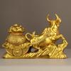 Pure Copper Ox Pulling Treasure Basin Ornament Golden Ox Bringing Wealth Ox Pulling Cart Zodiac Ox Living Room Office Decoration
