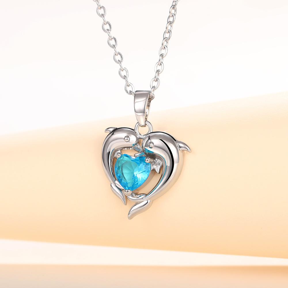 Cute Dolphin Necklace Female, Light Luxury High Sense Heart Shaped Pendant Sweater Chain Neck Chain