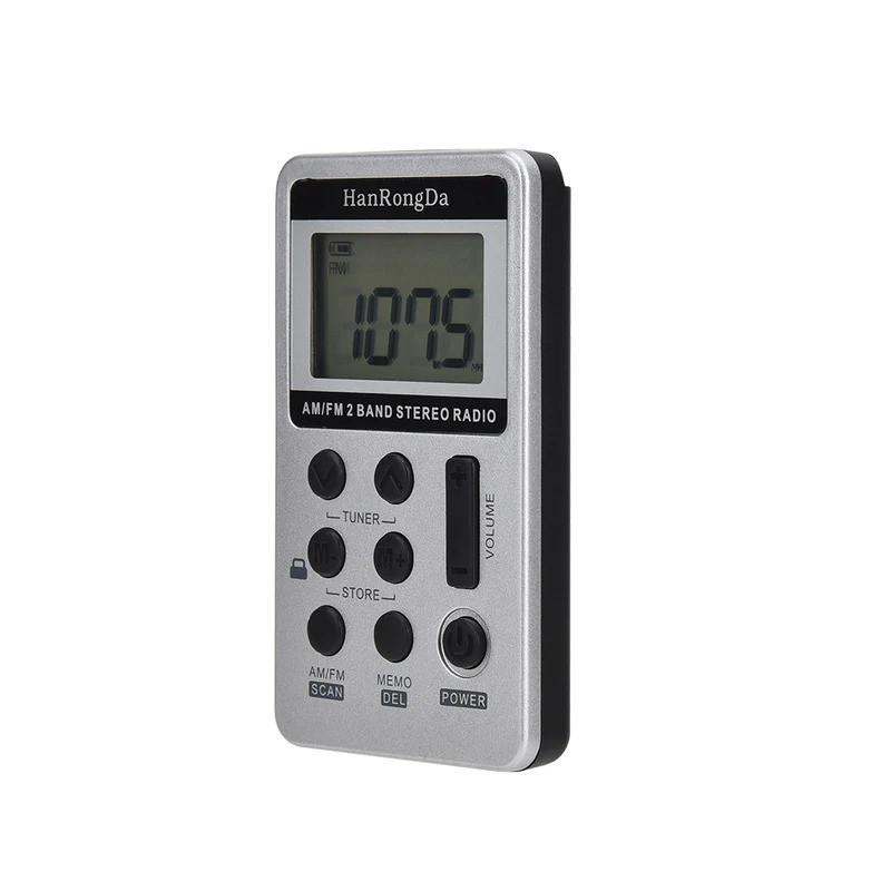 Mini Radio Portable AM/FM Dual Band Stereo Pocket Radio Receiver with LCD Display & Earphone & Rechargeable Battery