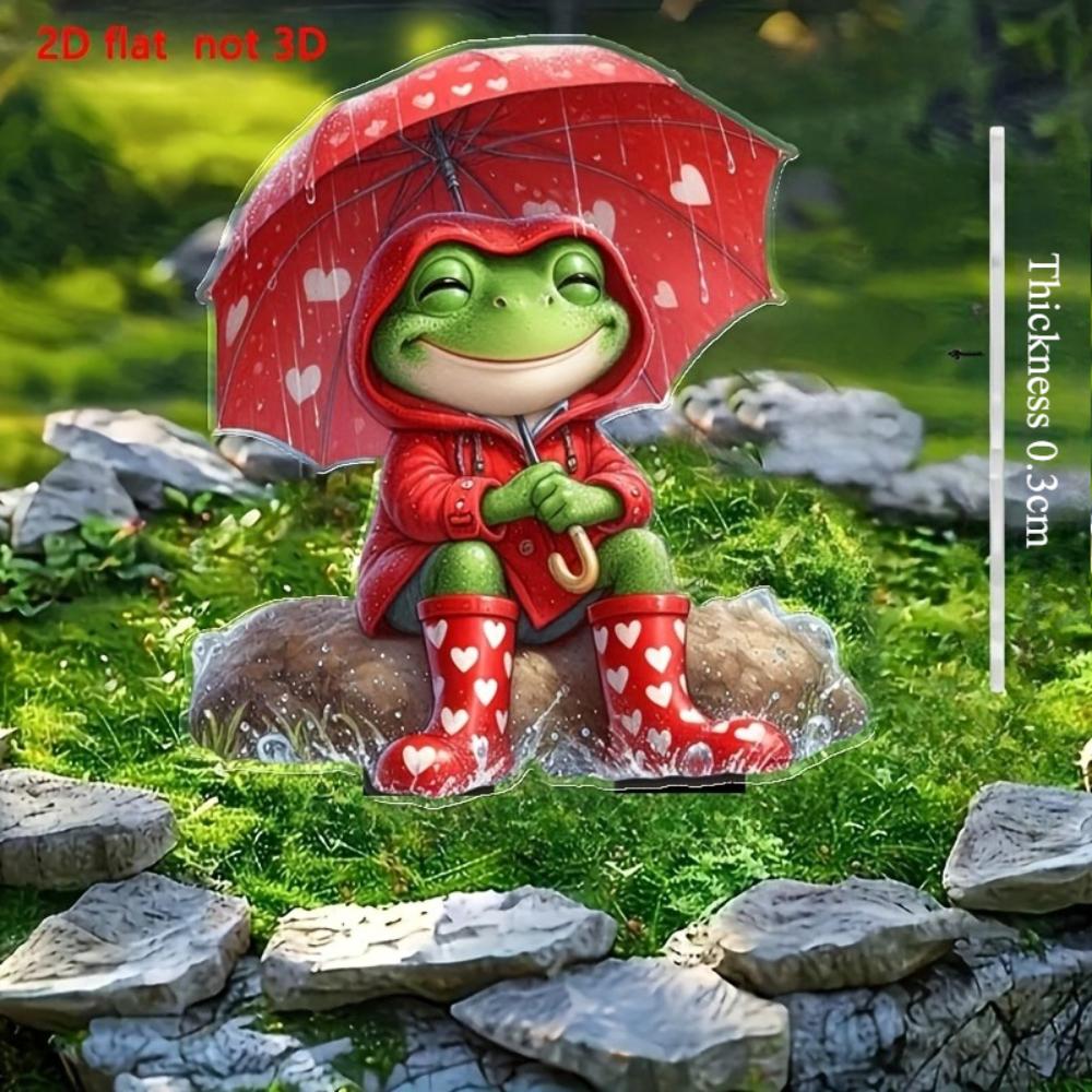 2D Flat, Smiling Frog Is Suitable for Courtyard, Lawn and Gardening/outdoor Accessories/garden Decoration Floor Inserts, Indoor Potted Plants,
