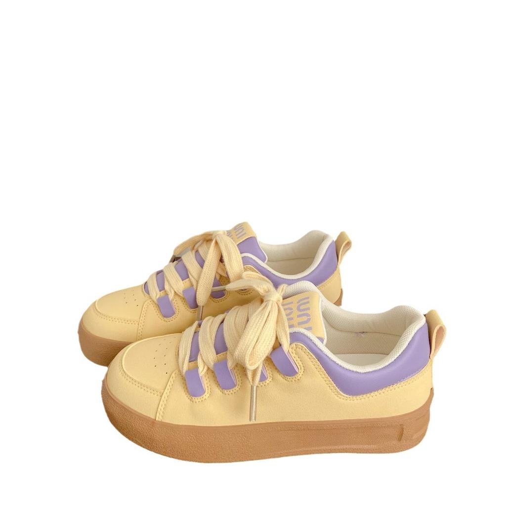 Milk platform women's leather surface autumn new ins niche versatile low-top round head student sports shoes