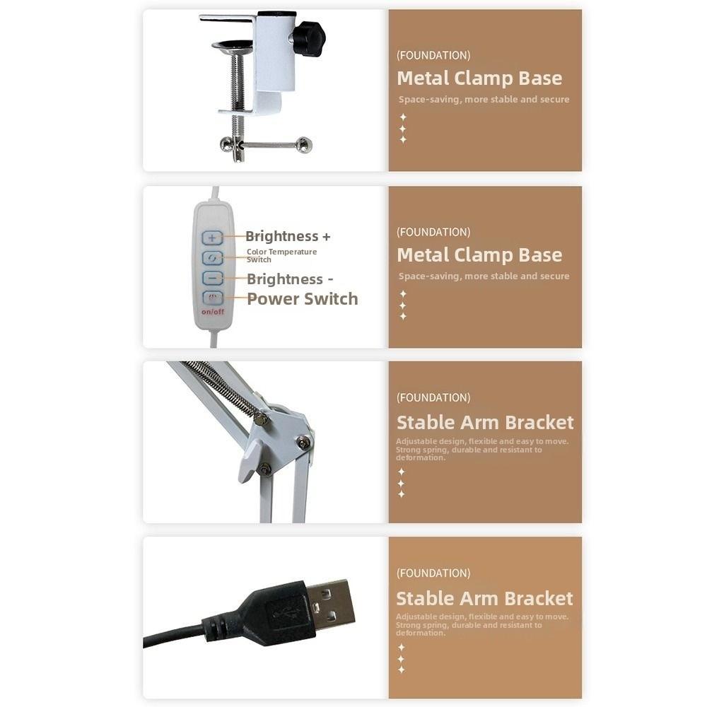 Adjustable Clip Folding Clip on Light Dimmable Swing Arm Desk Lamp  Bedroom
