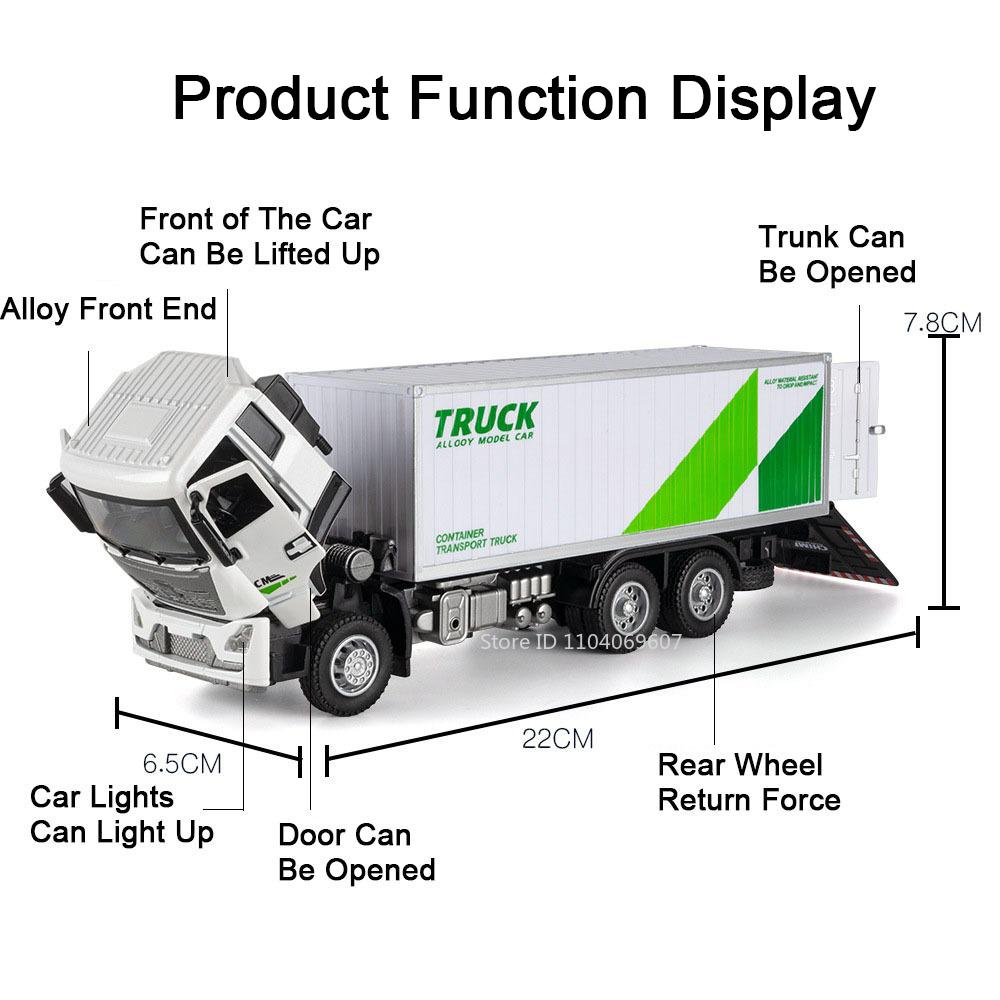 1:32 Muck Transport Container Car Model Car Toy Alloy Body Rubber Tire Sound Light Pull Back Engineering Truck Ornament Models