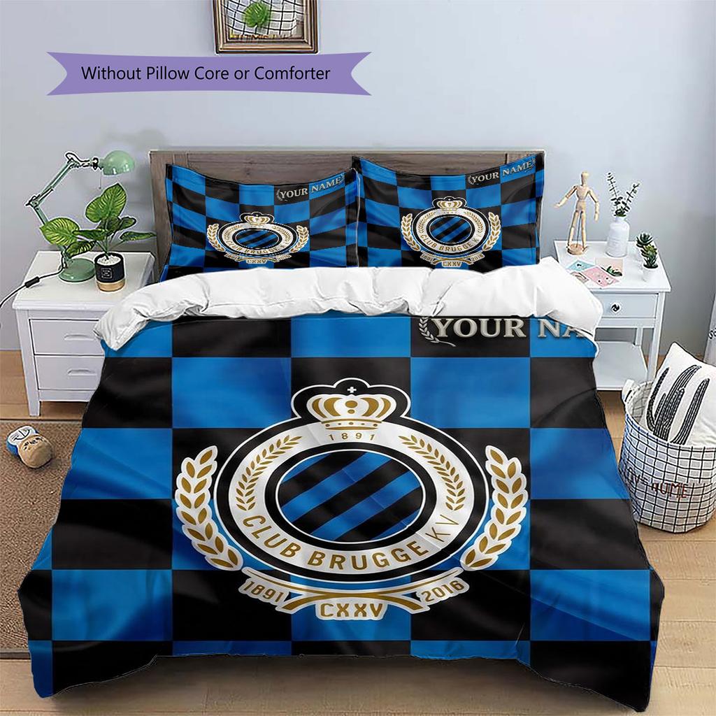 Club Brugge KV Custom Name Pattern Bedding,Quilt Set Quilt Cover Pillowcase Home Birthday Gift(1 * Duvet Cover + 2 * Pillowcase, Without Core)