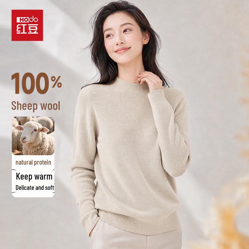 Hongdou Women's 100% Merino Wool Mock Neck Sweater