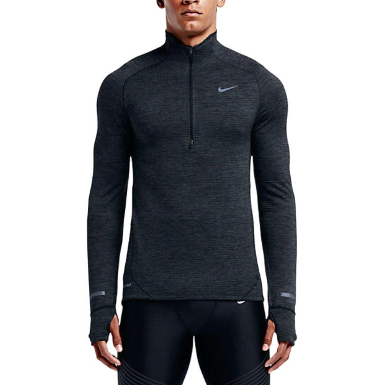 Nike Casual Sports Stand Collar Long Sleeve T-Shirt Men Tops Black Gray 683907-011