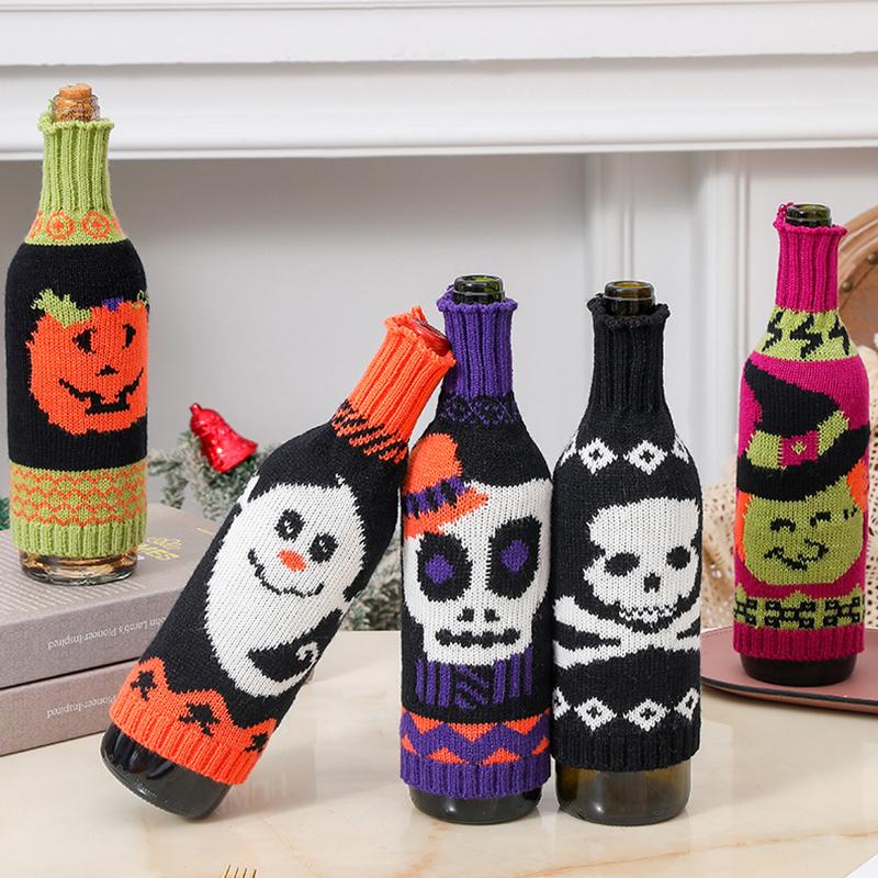 New Halloween Decoration Christmas Knitted Pumpkin Wine Bottle Cover Red Wine Cover Restaurant Decor Wine Bottle Clothes Gift