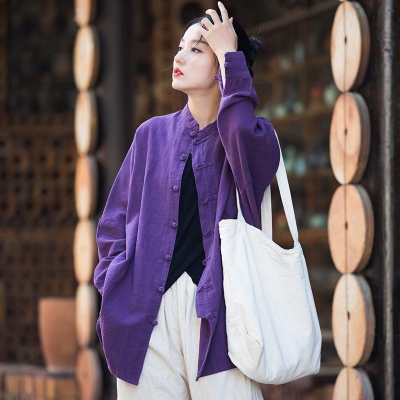 Spring and Summer Cotton and Linen Women's Ramie Improved Zen Tea Service Cardigan