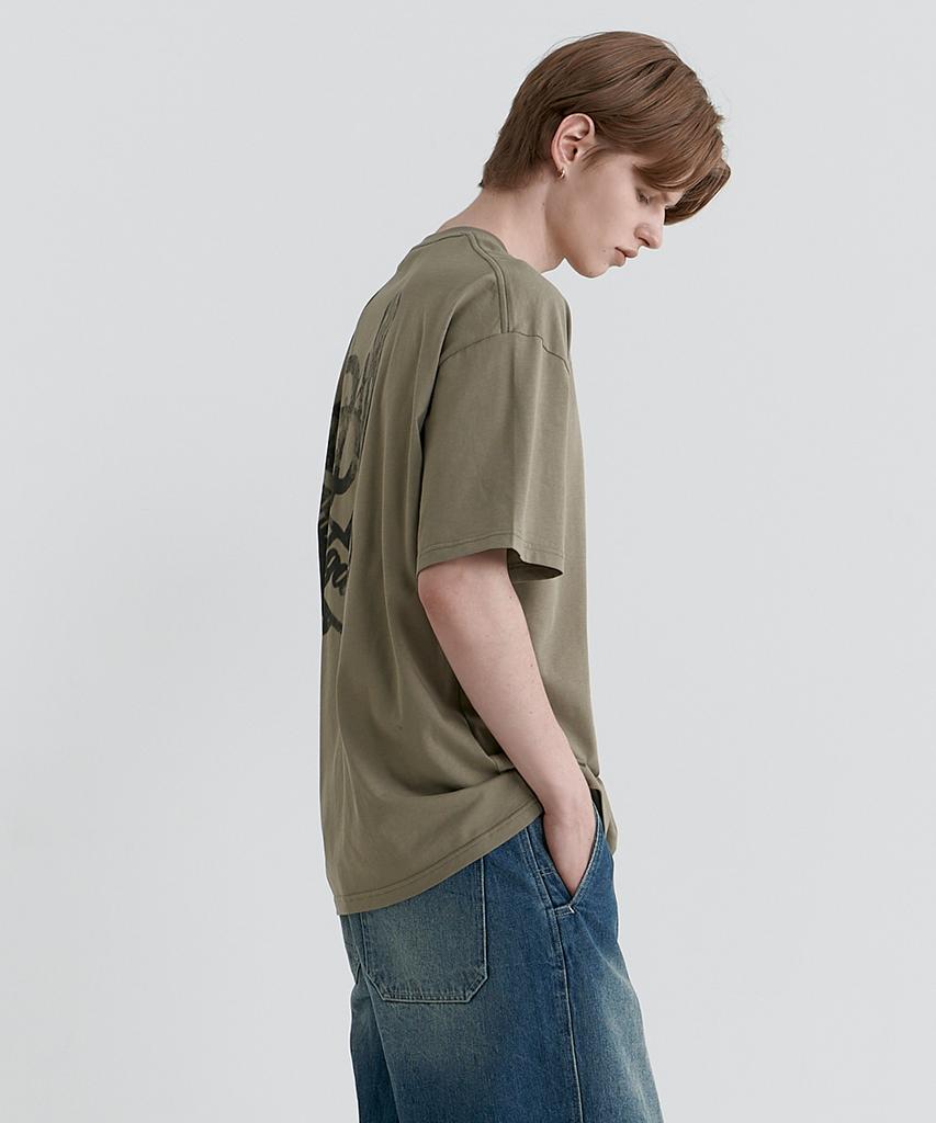 MAGOODGAN Swagver 3596 Horseshoe Oversized Khaki Short Sleeve Tee