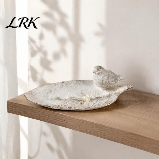 Stylish Home Accents Elegant Bird Leaf Shaped Trinket Dish, Resin Jewelry Tray, Vintage Gold Ring Decorative Entrance Tray Holder for Nightstand